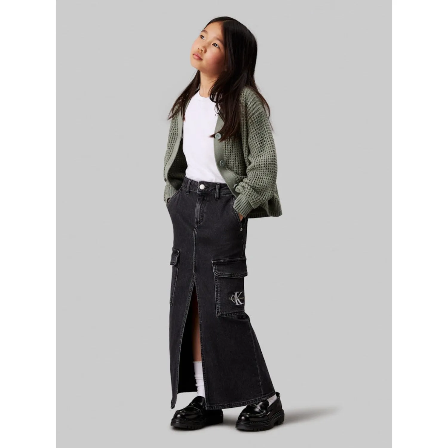 Calvin Klein Charcoal Grey Rgd Maxi Denim Skirt