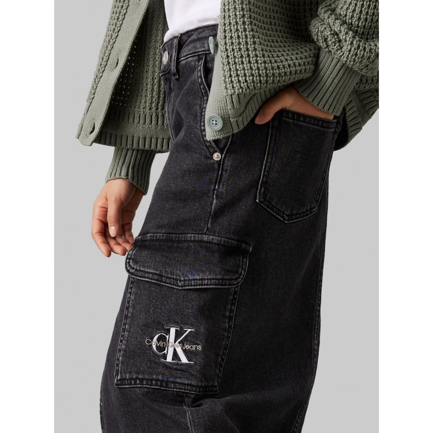 Calvin Klein Charcoal Grey Rgd Maxi Denim Skirt
