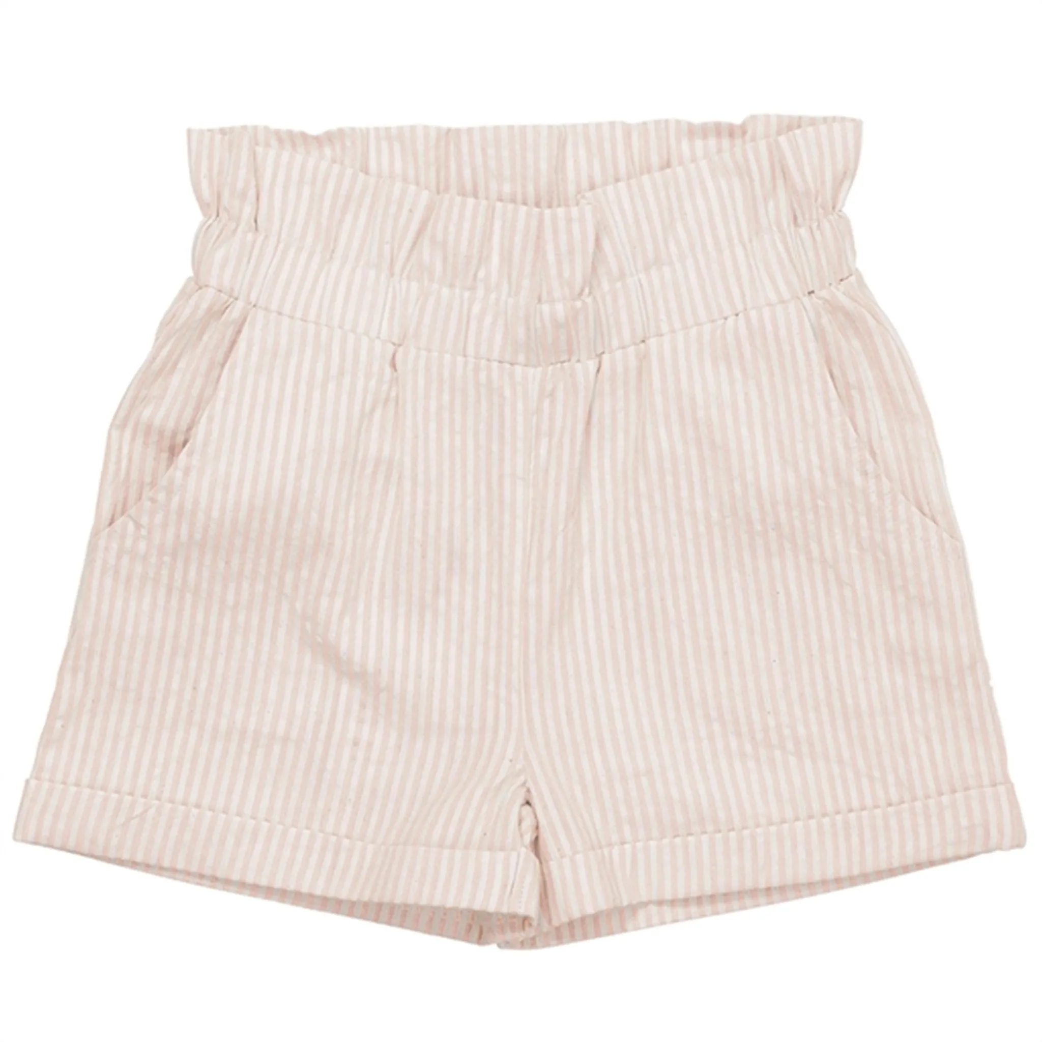 Copenhagen Colors Dusty Rose W Cream Stripe Seersucker Shorts w. Ruffles