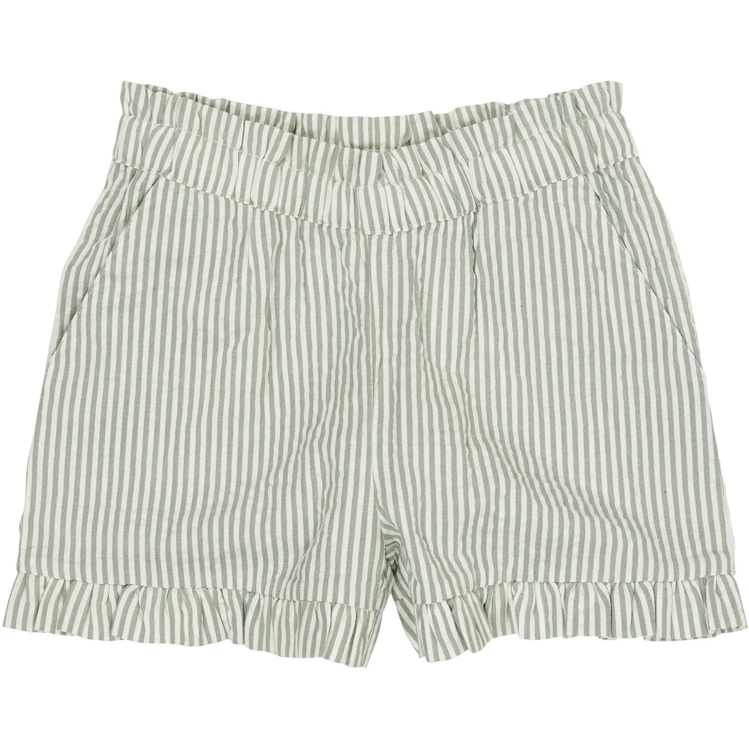 COPENHAGEN COLORS Green W Cream Stripe Seersucker Girly Shorts