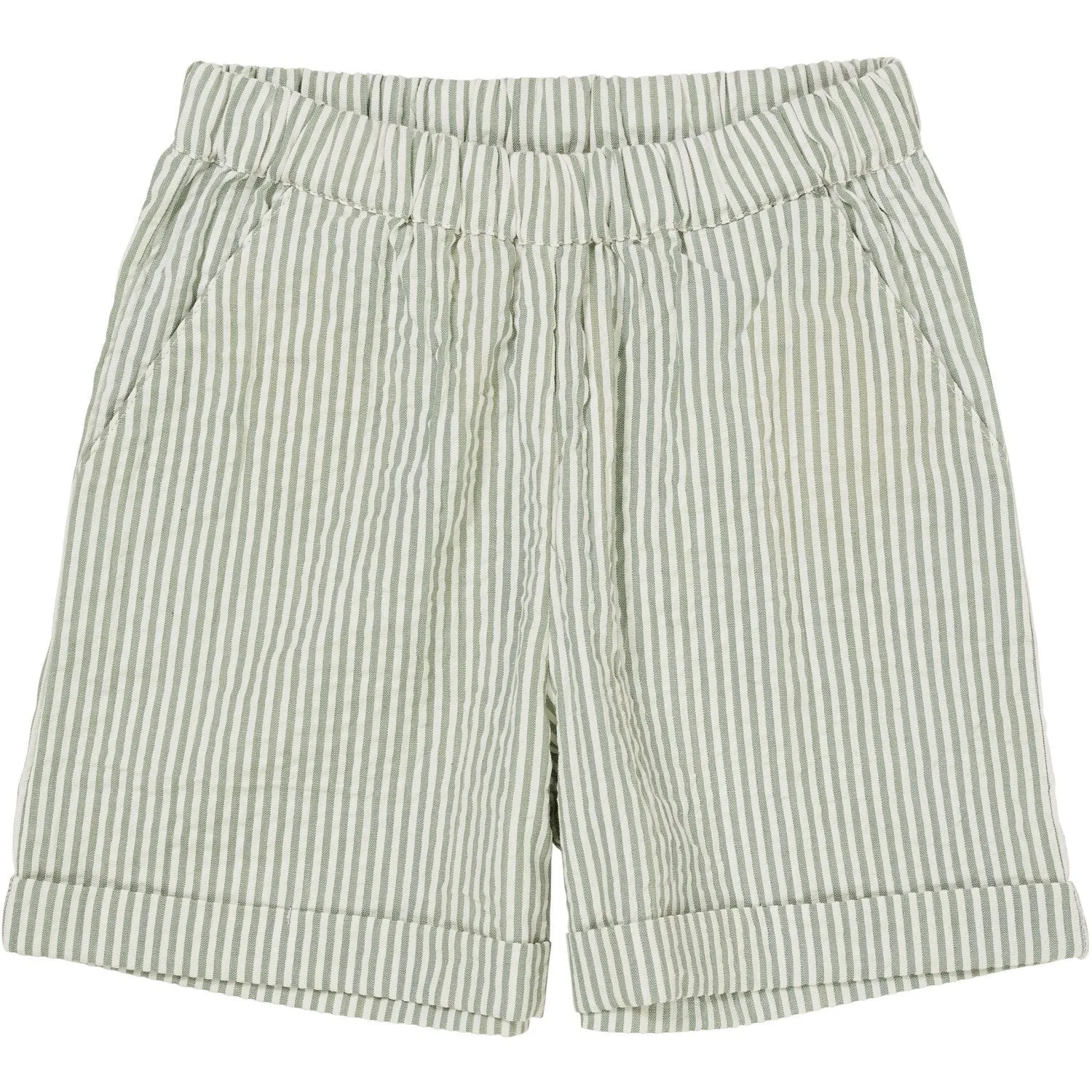 COPENHAGEN COLORS Green W Cream Stripe Seersucker Shorts Sporty