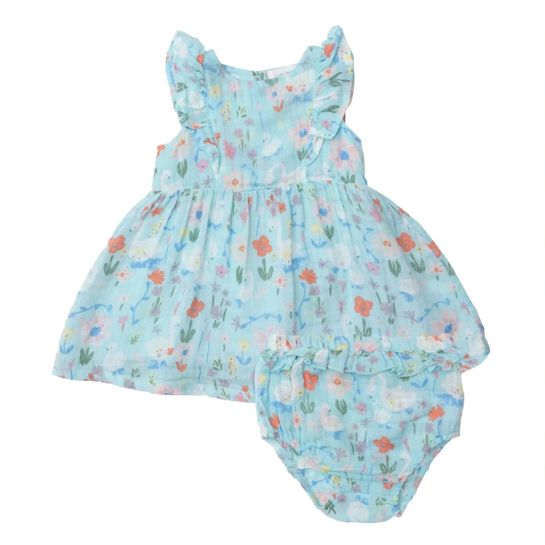 Ruffle Dress & Diaper Cover - Floral Swans | Angel Dear