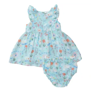 Ruffle Dress & Diaper Cover - Floral Swans | Angel Dear